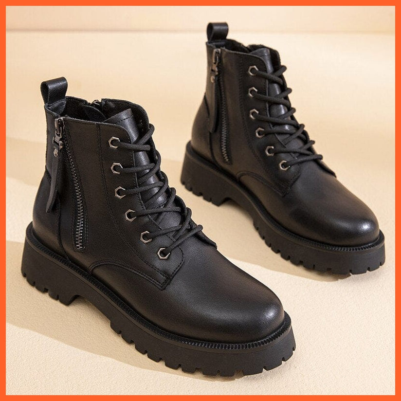 whatagift.com.au Genuine Leather Double Zipper Boots For Women