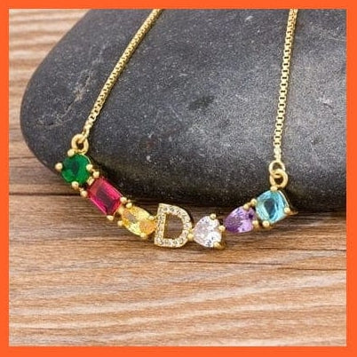 whatagift.com.au gift for her D Multicolor New Design Initial Alphabet A-Z Letters Rainbow Pendant Necklace Choker