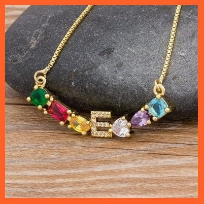 whatagift.com.au gift for her E Multicolor New Design Initial Alphabet A-Z Letters Rainbow Pendant Necklace Choker