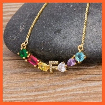 whatagift.com.au gift for her F Multicolor New Design Initial Alphabet A-Z Letters Rainbow Pendant Necklace Choker