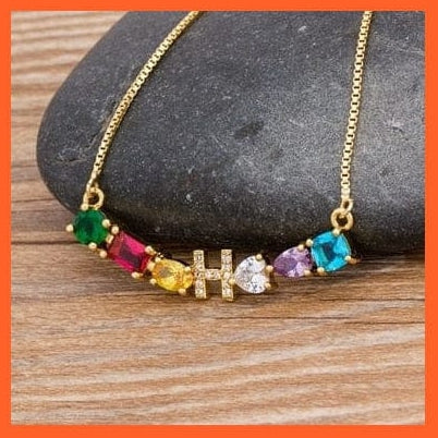 whatagift.com.au gift for her H Multicolor New Design Initial Alphabet A-Z Letters Rainbow Pendant Necklace Choker