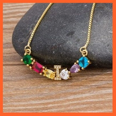whatagift.com.au gift for her I Multicolor New Design Initial Alphabet A-Z Letters Rainbow Pendant Necklace Choker