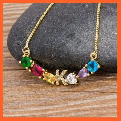 whatagift.com.au gift for her K Multicolor New Design Initial Alphabet A-Z Letters Rainbow Pendant Necklace Choker