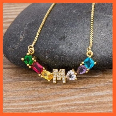 whatagift.com.au gift for her M Multicolor New Design Initial Alphabet A-Z Letters Rainbow Pendant Necklace Choker