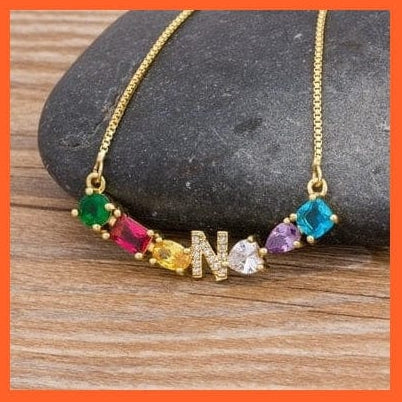 whatagift.com.au gift for her N Multicolor New Design Initial Alphabet A-Z Letters Rainbow Pendant Necklace Choker