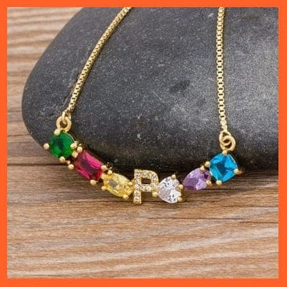 whatagift.com.au gift for her P Multicolor New Design Initial Alphabet A-Z Letters Rainbow Pendant Necklace Choker
