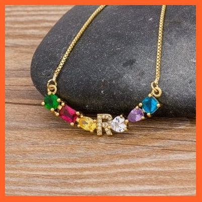 whatagift.com.au gift for her R Multicolor New Design Initial Alphabet A-Z Letters Rainbow Pendant Necklace Choker