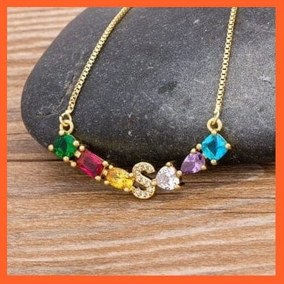 whatagift.com.au gift for her S Multicolor New Design Initial Alphabet A-Z Letters Rainbow Pendant Necklace Choker