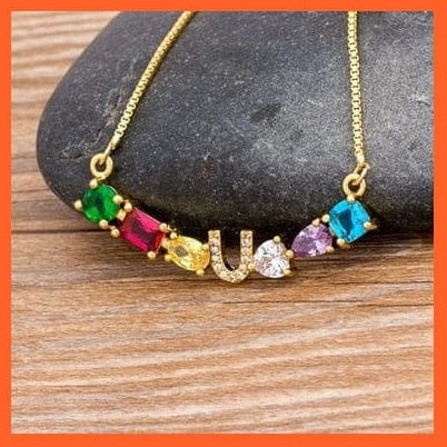 whatagift.com.au gift for her U Multicolor New Design Initial Alphabet A-Z Letters Rainbow Pendant Necklace Choker