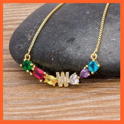 whatagift.com.au gift for her W Multicolor New Design Initial Alphabet A-Z Letters Rainbow Pendant Necklace Choker