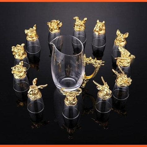 whatagift.com.au Glass Set 12 Zodiac Liquor Wine Glass Set | Small Wine Hip Flasks European Exquisite Gift