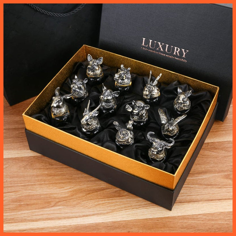 whatagift.com.au Glass Set 12 Zodiac Liquor Wine Glass Set | Small Wine Hip Flasks European Exquisite Gift