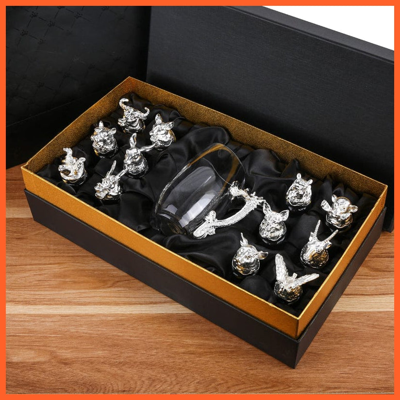 whatagift.com.au Glass Set 12 Zodiac Liquor Wine Glass Set | Small Wine Hip Flasks European Exquisite Gift