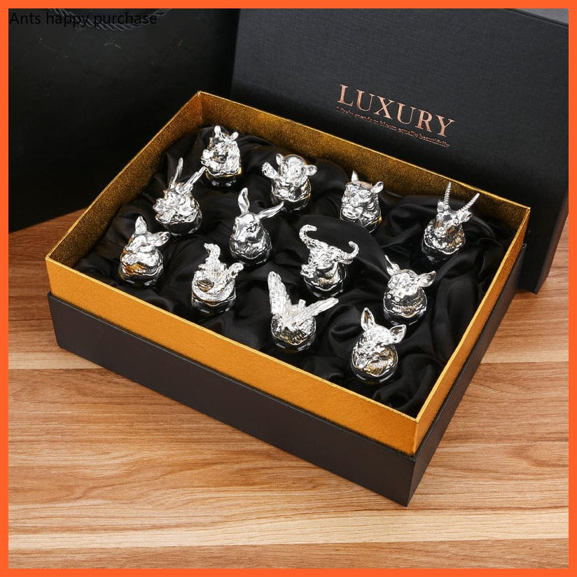 whatagift.com.au Glass Set 12 Zodiac Liquor Wine Glass Set | Small Wine Hip Flasks European Exquisite Gift