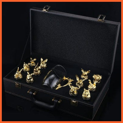 whatagift.com.au Glass Set gold box 12 Zodiac Liquor Wine Glass Set | Small Wine Hip Flasks European Exquisite Gift
