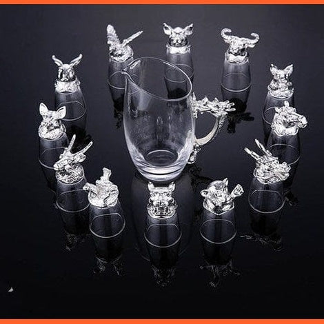 whatagift.com.au Glass Set Silver no box 2 12 Zodiac Liquor Wine Glass Set | Small Wine Hip Flasks European Exquisite Gift