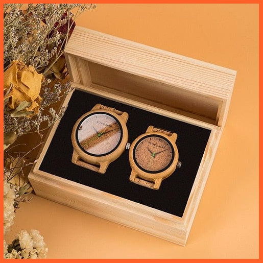 whatagift.com.au GM011-012 Couple Wristwatch In Wooden Gift Box