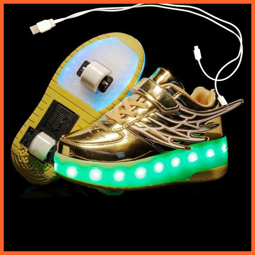 whatagift.com.au Gold / 28 USB Charging Children LED Sneakers With 2 Wheels For Children
