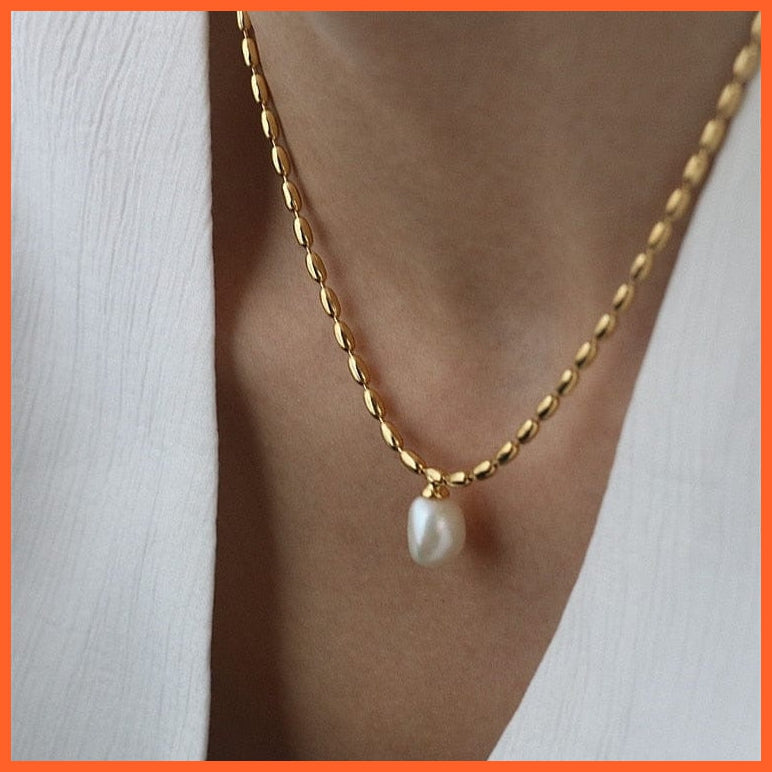 whatagift.com.au Gold Beads Chain Real Pearl Choker Necklace