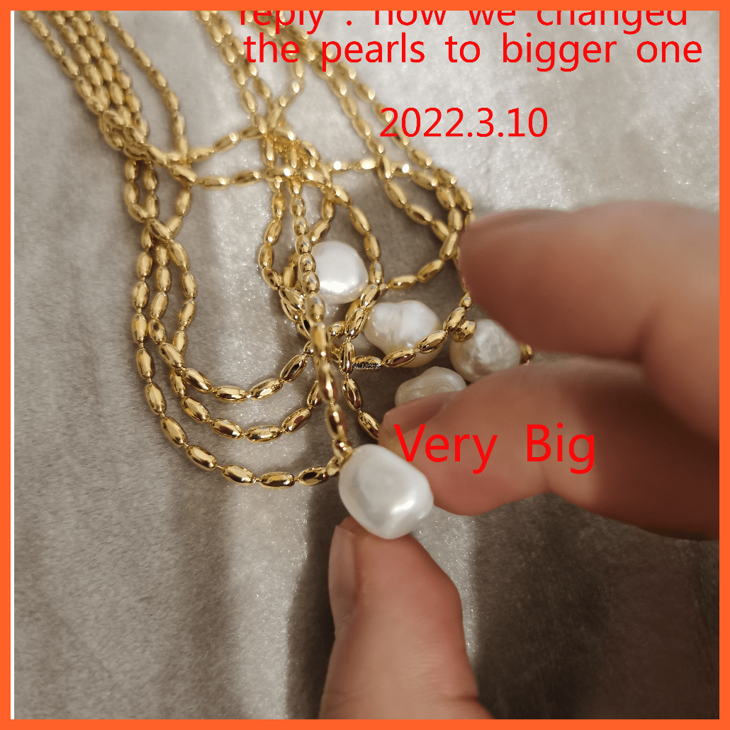 whatagift.com.au Gold Beads Chain Real Pearl Choker Necklace