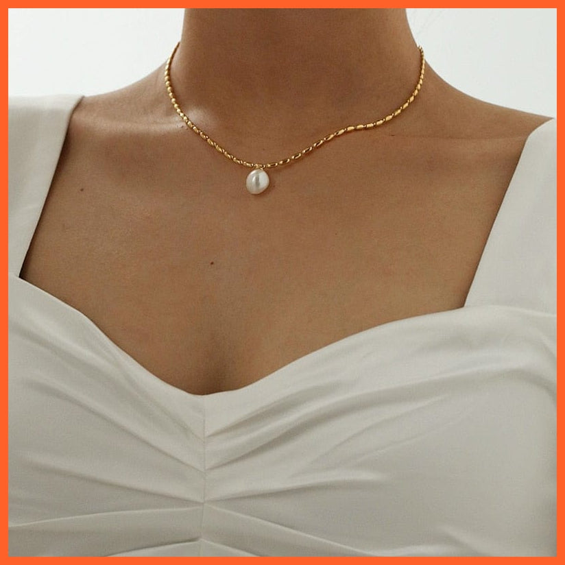 whatagift.com.au Gold Beads Chain Real Pearl Choker Necklace