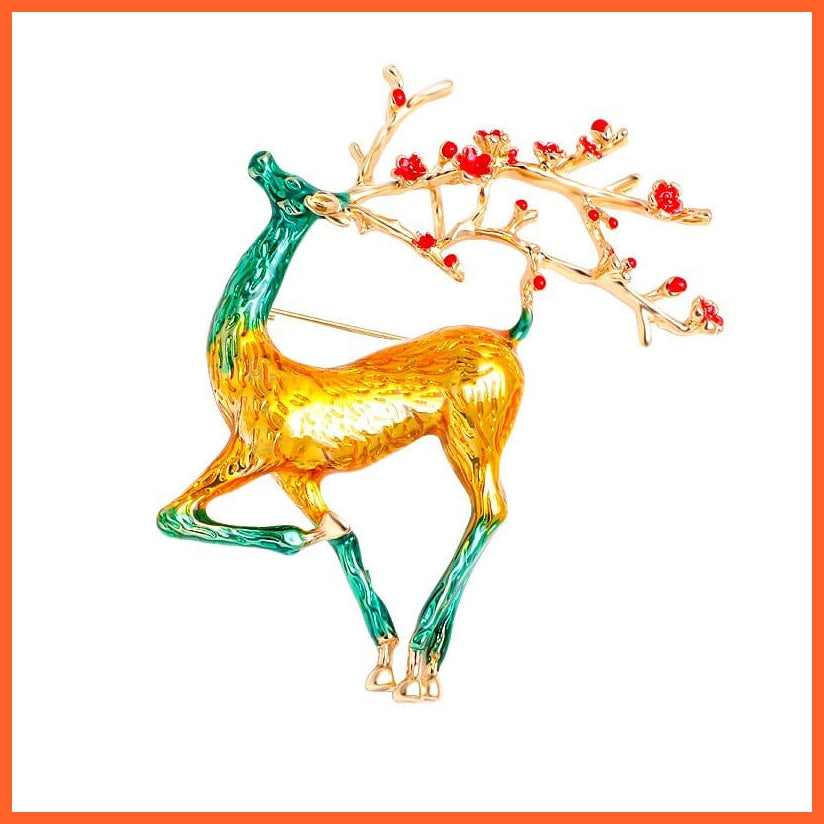 whatagift.uk gold Christmas Deer Enamel Reindeer Brooch