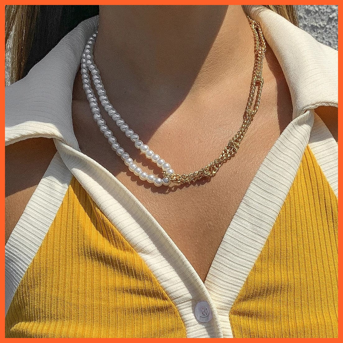 whatagift.com.au Gold Color 12 Baroque Pearl Chain Women Necklace | Punk Toggle Clasp Circle Lariat Bead Choker Necklaces