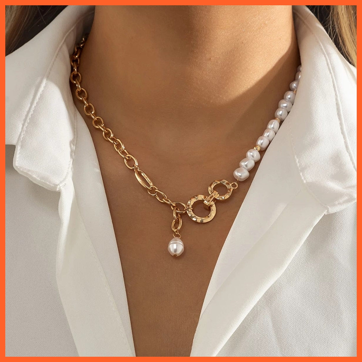 whatagift.com.au Gold Color 6 Baroque Pearl Chain Women Necklace | Punk Toggle Clasp Circle Lariat Bead Choker Necklaces