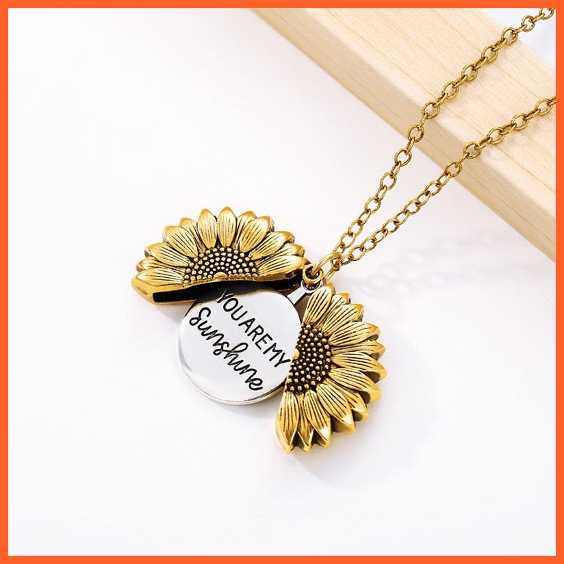 whatagift.com.au gold Color / China You Are My Sunshine Open Sunflower Pendant Locket Necklace For Women