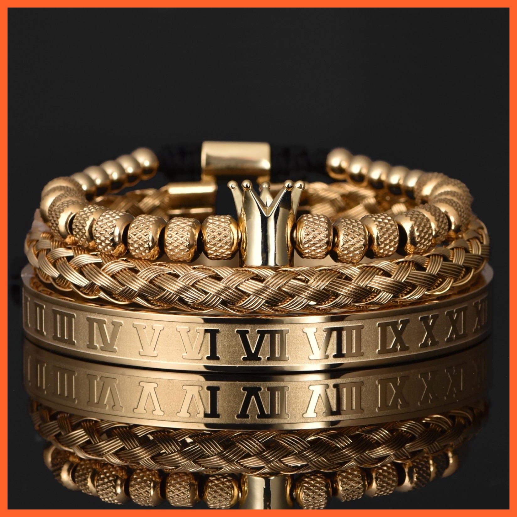 whatagift.com.au Gold Crown Set Luxury Roman Royal Crown Charm Bracelet For Men | Stainless Steel Geometry  Open Adjustable Bracelets
