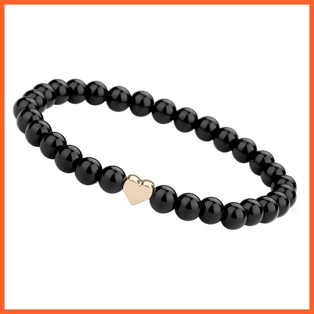 whatagift.com.au gold heart Natural Stone 6mm Beads Bracelet for Mother's Day Gifts