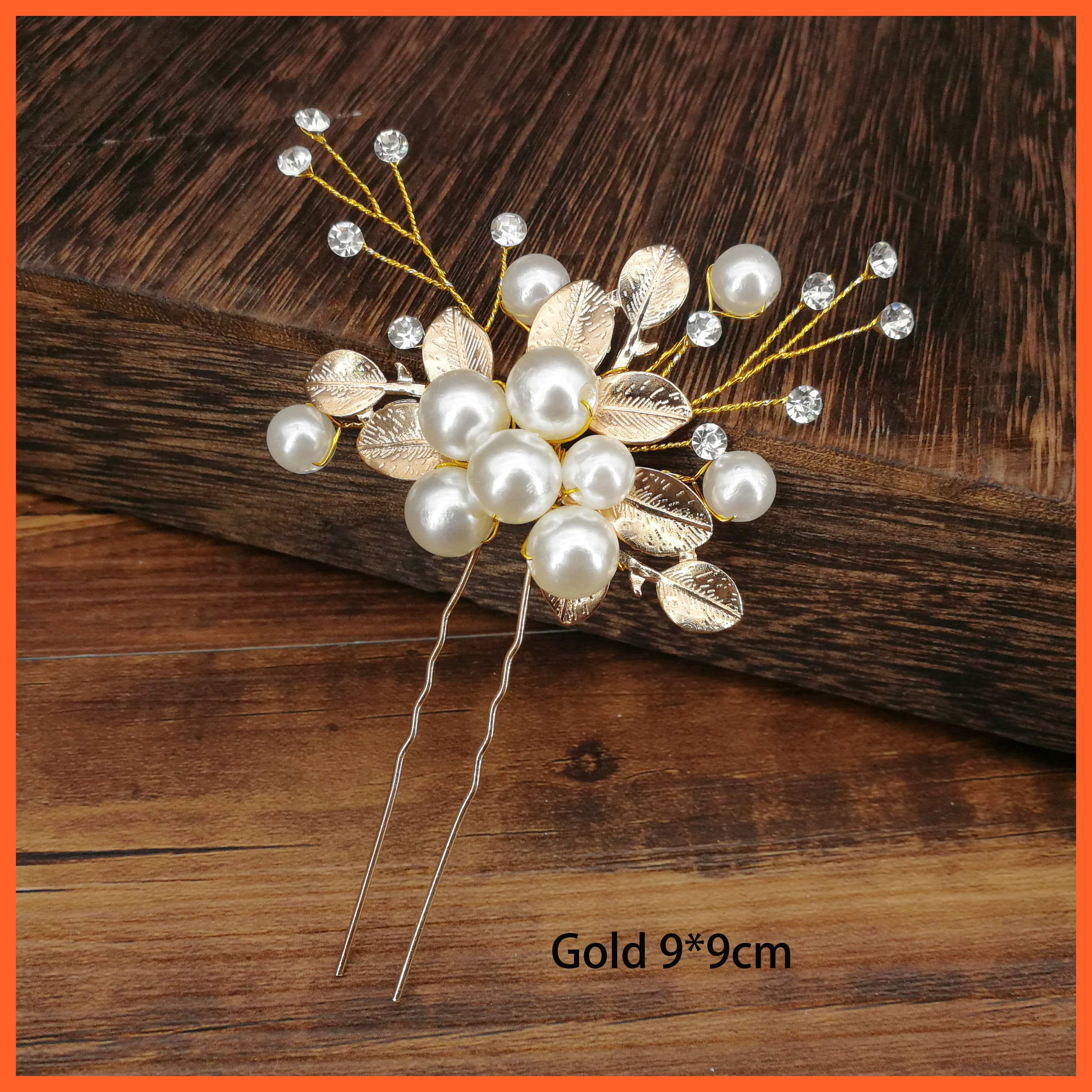whatagift.com.au Gold leaf 1pc 1 Women U-shaped Metal Pin | Pearl Bridal Tiara Hairpin | Wedding Accessories