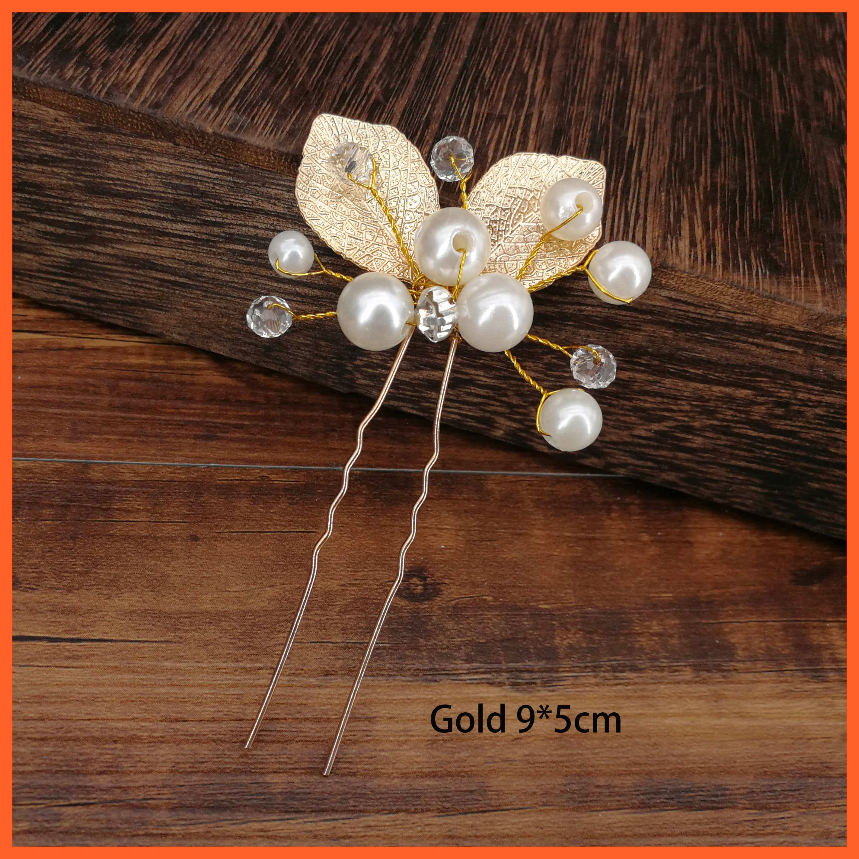 whatagift.com.au Gold leaf 1pc Women U-shaped Metal Pin | Pearl Bridal Tiara Hairpin | Wedding Accessories