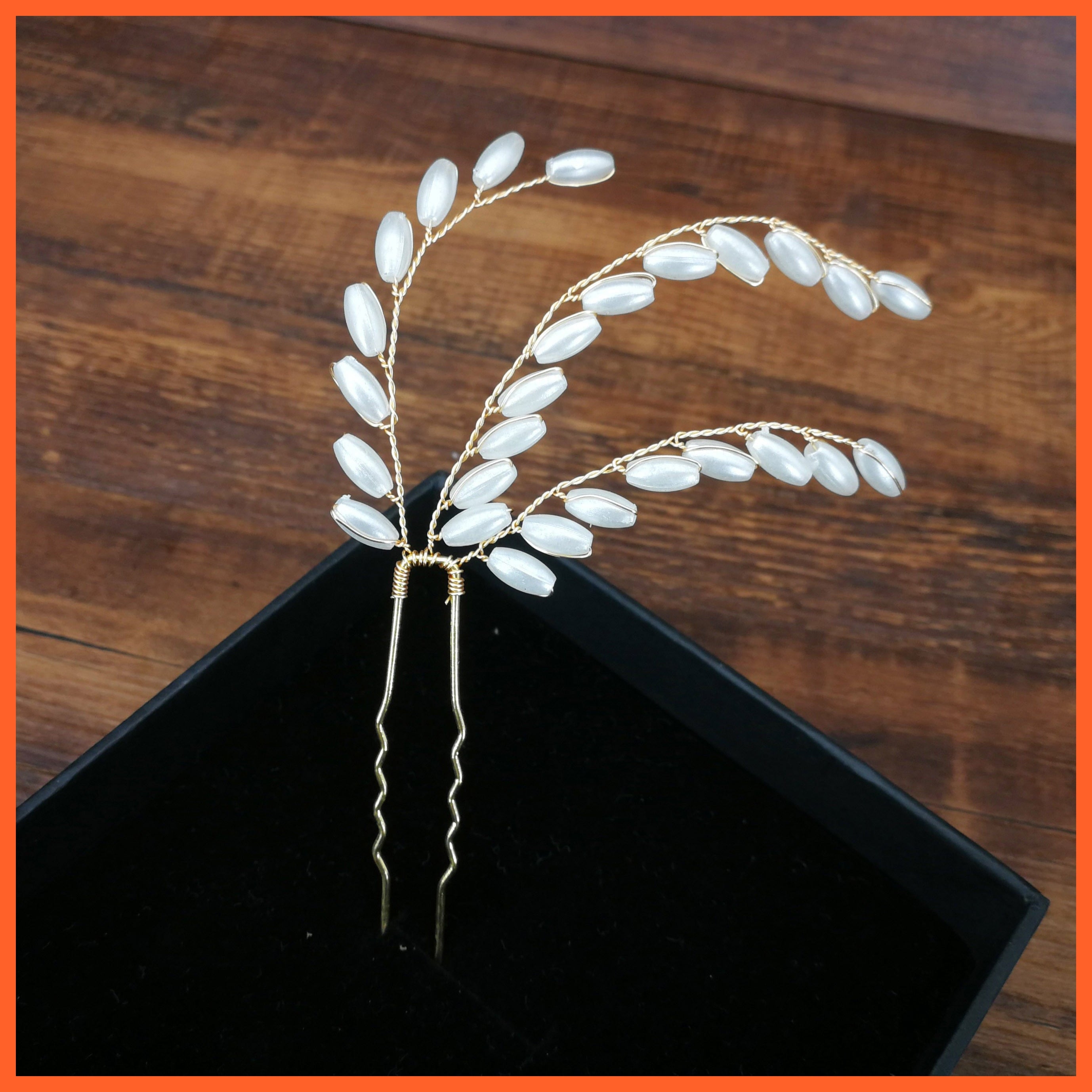 whatagift.com.au Gold Pearl 1pc Women U-shaped Metal Pin | Pearl Bridal Tiara Hairpin | Wedding Accessories