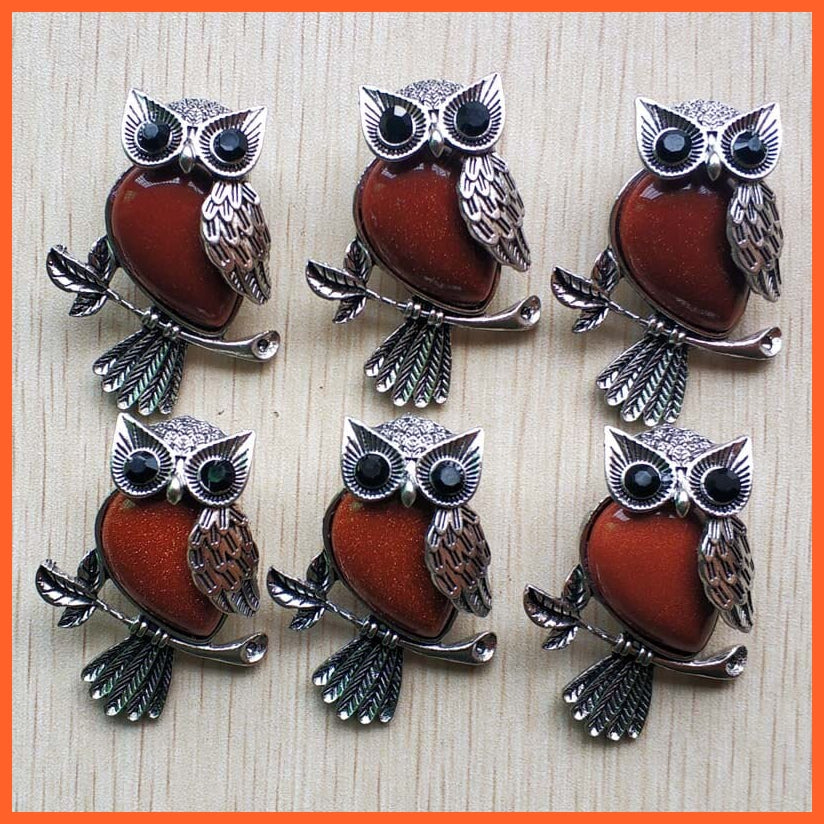 whatagift.com.au gold sand Copper Plated Owl Cute Natural Tiger Eye Stone Onyx Opal Pendants