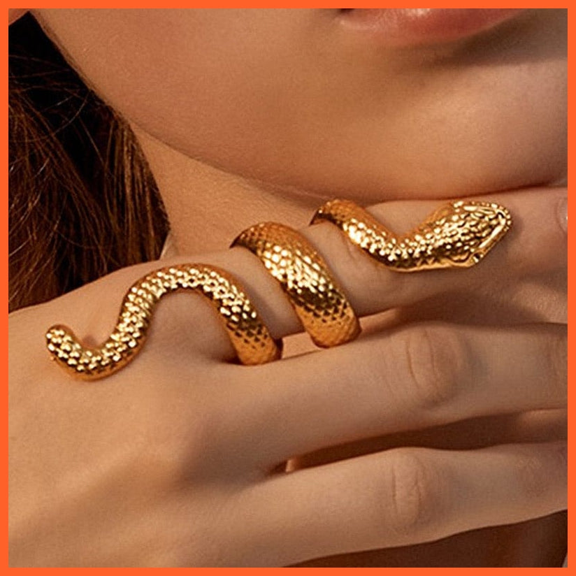 whatagift.uk Gold Snake Ring / Resizable Open Adjustable Finger Black Snake Ring Set For Women