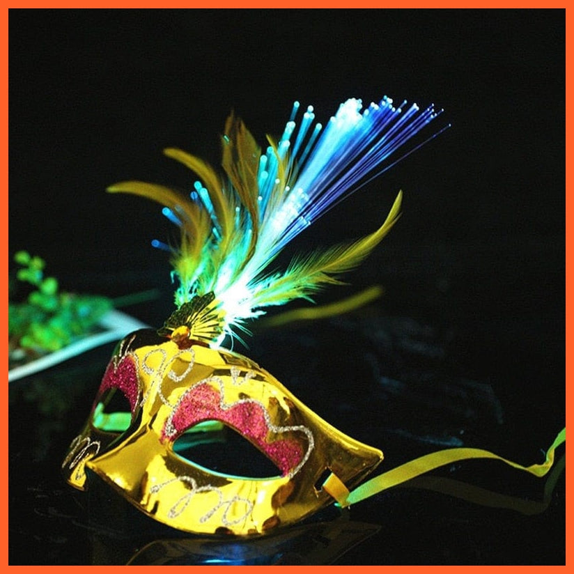 whatagift.com.au golden 10pcs  LED Glow Flash Light Up Feather Masquerades Venetian Party Masks