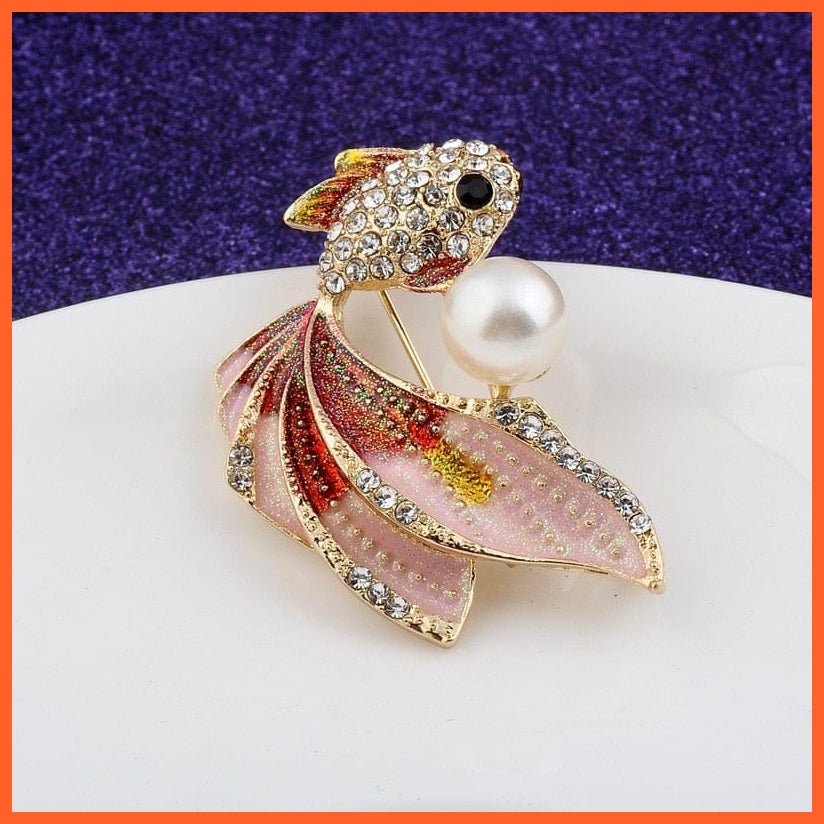 whatagift.com.au Goldfish Rhinestone Pearl Brooches Pin For Women