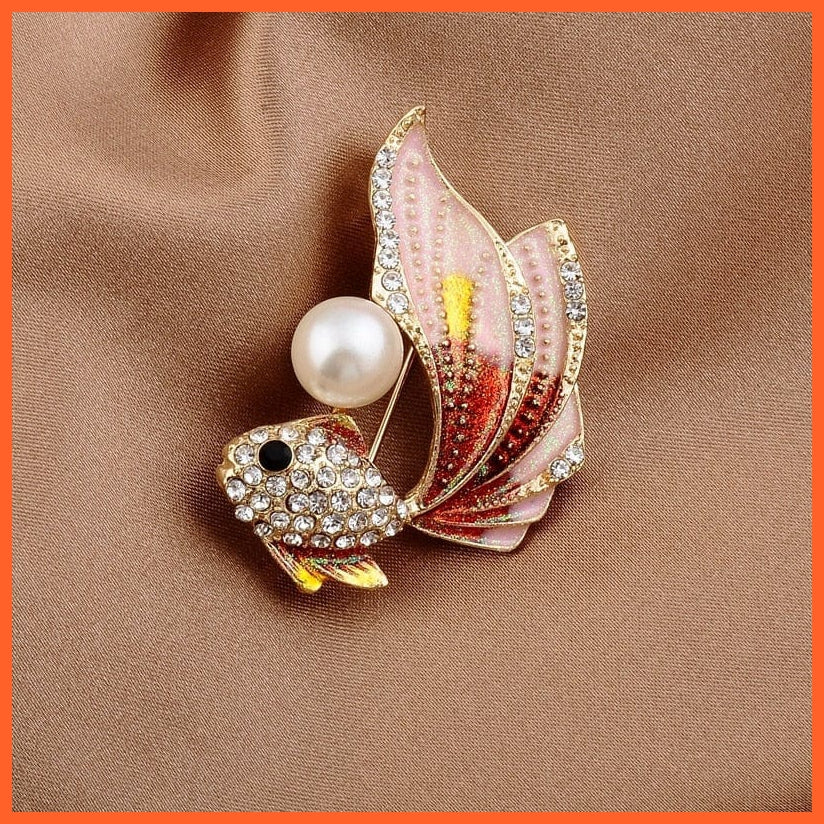 whatagift.com.au Goldfish Rhinestone Pearl Brooches Pin For Women