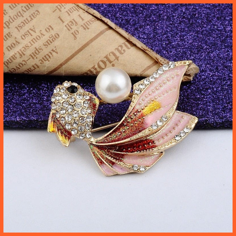 whatagift.com.au Goldfish Rhinestone Pearl Brooches Pin For Women