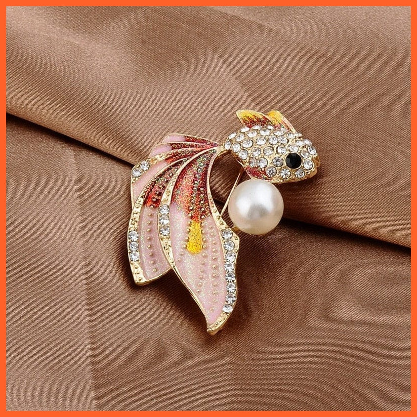 whatagift.com.au Goldfish Rhinestone Pearl Brooches Pin For Women
