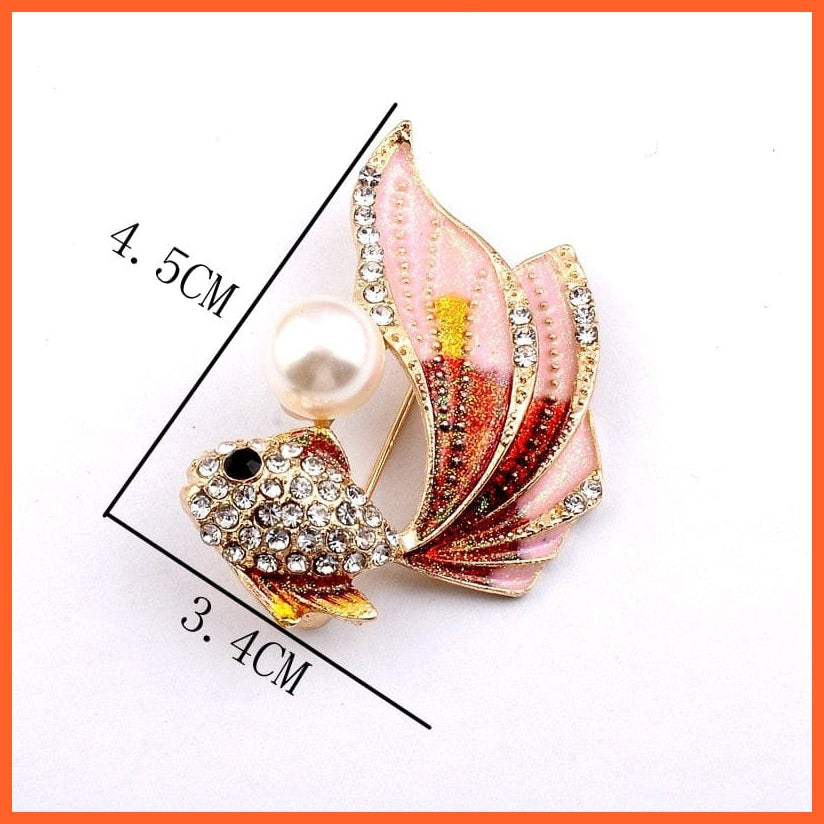 whatagift.com.au Goldfish Rhinestone Pearl Brooches Pin For Women