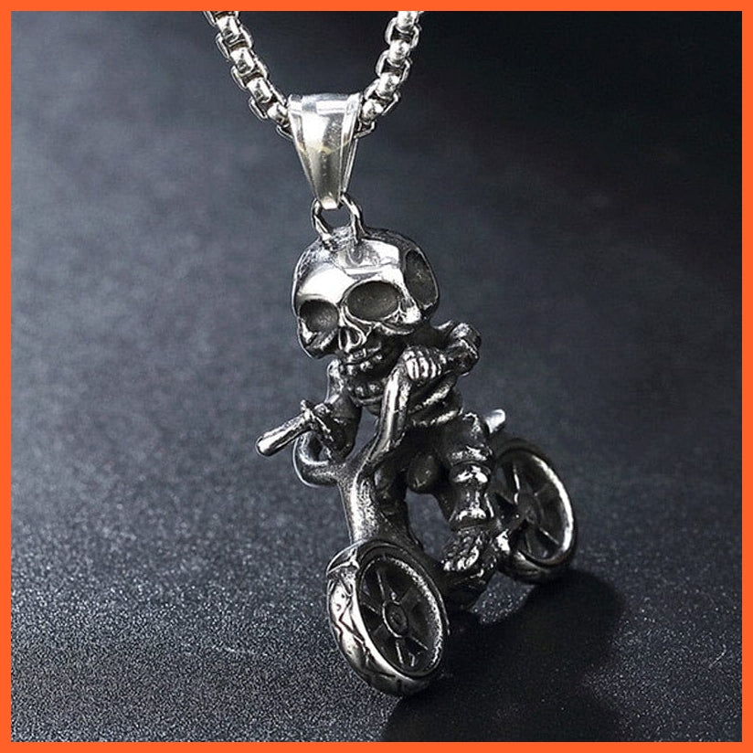 whatagift.uk Gothic skull Bicycle Pendant Necklaces | Steampunk Stainless Steel Chains