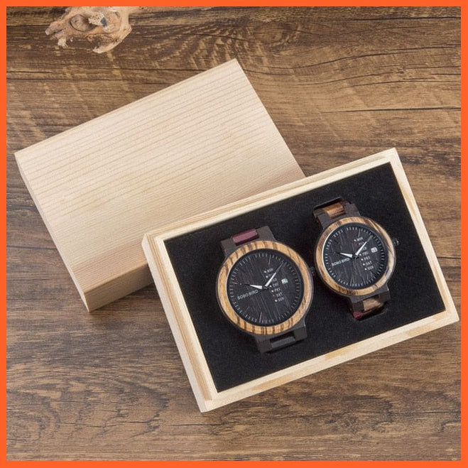 whatagift.com.au GP014-1-4 Couple Wristwatch In Wooden Gift Box