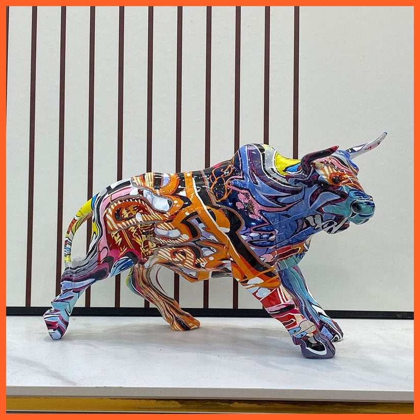 whatagift.com.au Graffiti Painting Bull Resin Lucky Figurines For Home Decore