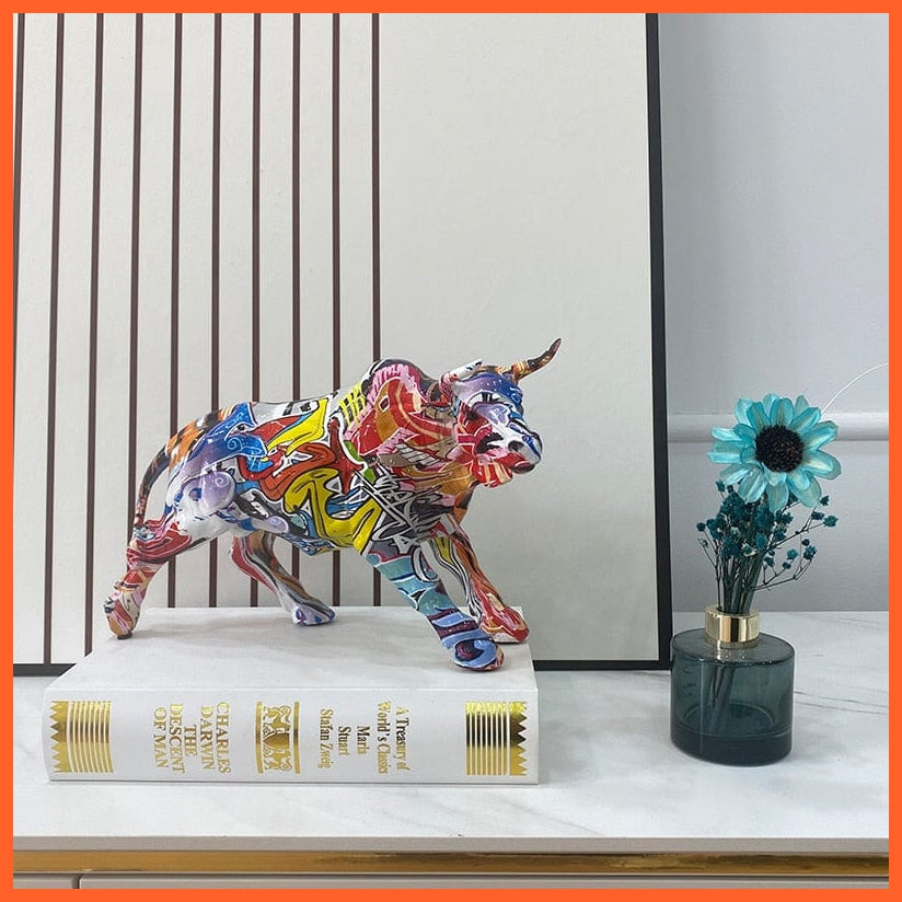 whatagift.com.au Graffiti Painting Bull Resin Lucky Figurines For Home Decore