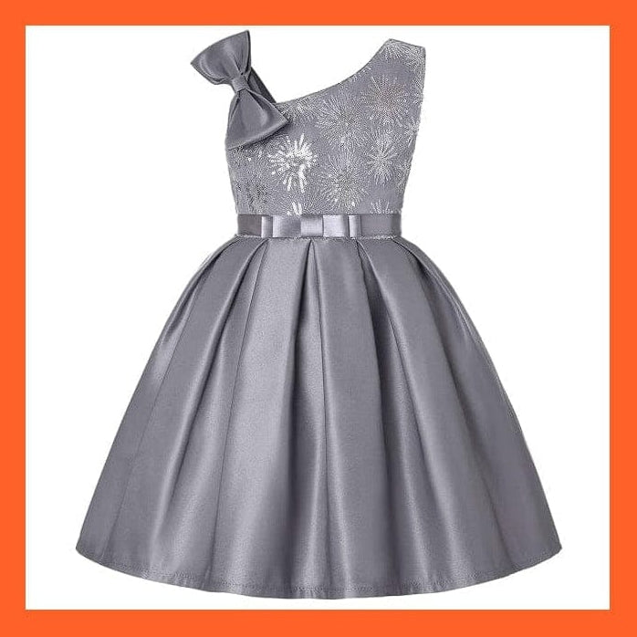 whatagift Gray / 2-3y(size 100) Princess Party Girls Flower Sequins Dress