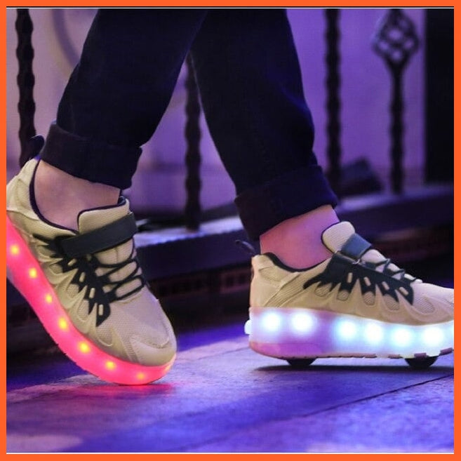 whatagift.com.au Gray / 28 Insole 18CM Usb Charging Shoes Luminous Glowing Sneakers With Double / Two Wheels Roller Skate