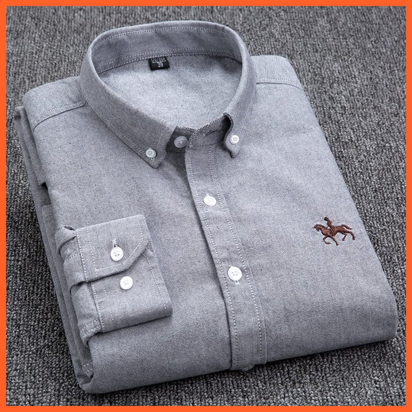 whatagift.com.au Gray / 38 is Asian Size S Long Sleeve Embroidered Horse Casual Without Pocket Solid Shirt