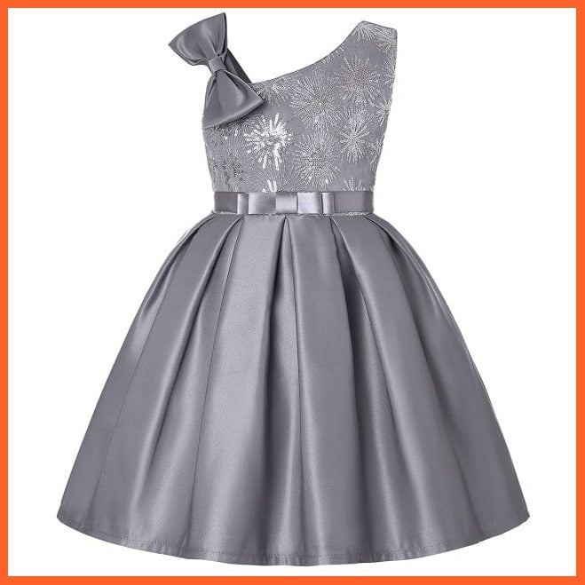 whatagift.com.au Gray / 4-5y(size 120) Girl Flower Sequins Dress for Princess Party